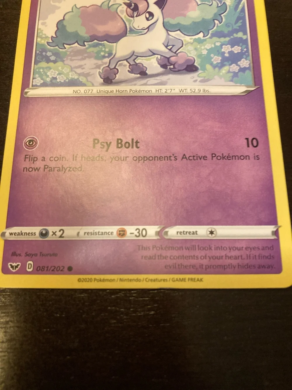 Pokemon Galarian Ponyta Card - Purple & Yellow Border